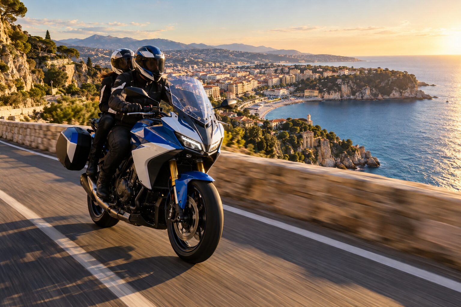 Moto Suzuki sur la corniche niçoise